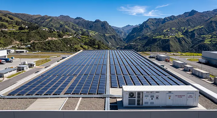 Instalación de paneles solares y banco de baterías en una operación industrial en Ecuador